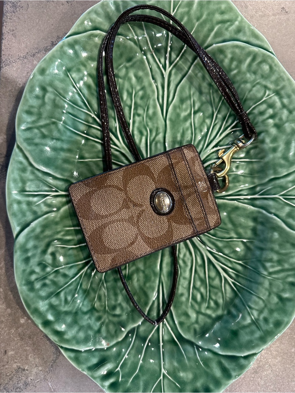Coach Brown Signature Canvas Card Case Lanyard